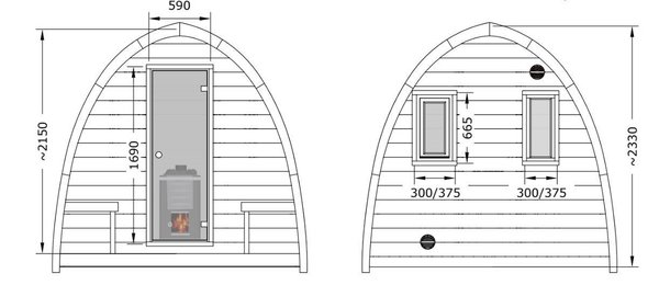 Sauna POD Gartensauna L300cm Fichte 42mm Thermoholz