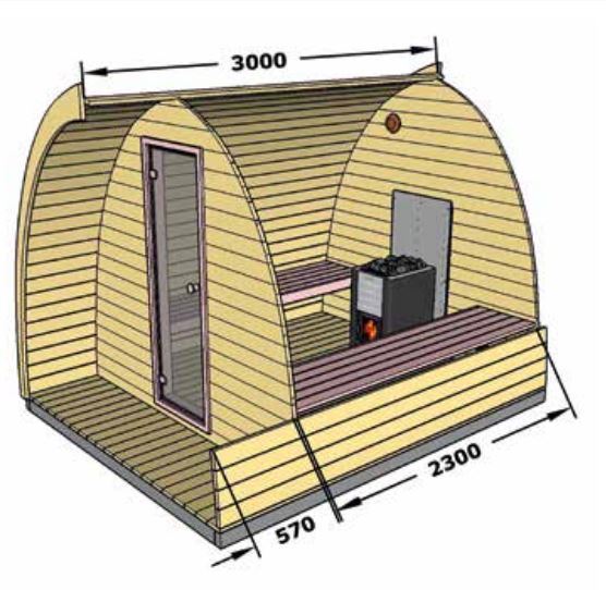 Sauna POD Gartensauna L300cm Fichte 42mm Thermoholz